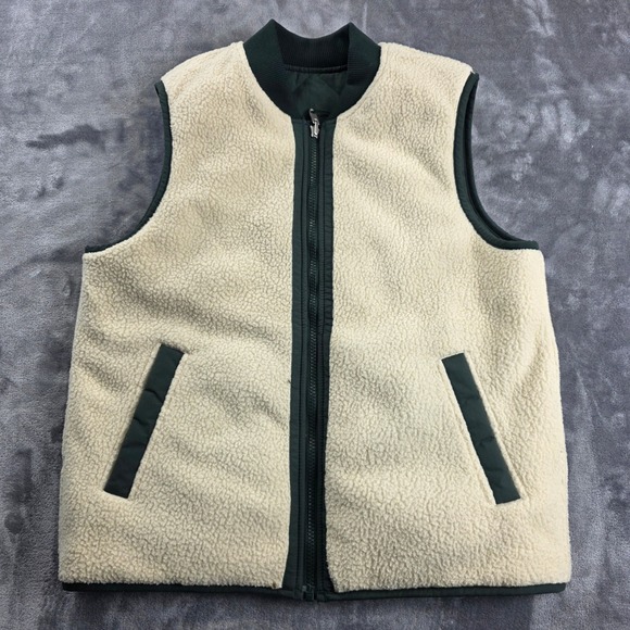 The North Face Vest Women S Green Reversible Quilted Sherpa Fleece Bomber - Picture 5 of 11